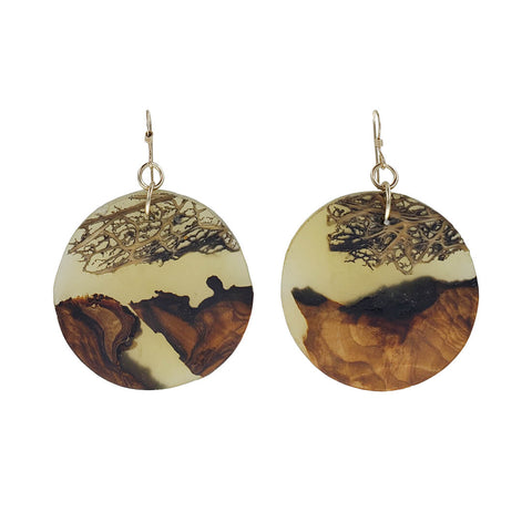 Israeli Ilana Hovev Olive Wood Cactus Wisp Dawn Earrings