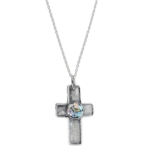 Israeli Roman Glass Artisan Cross Necklace