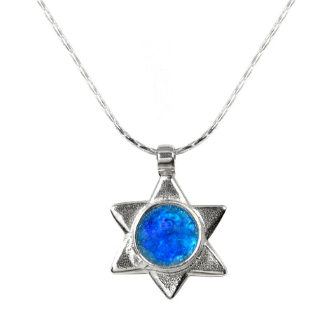 Israeli Roman Glass Star Of David Necklace