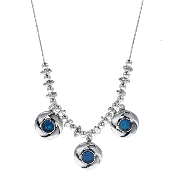 Israeli Roman Glass Triple Swirl Necklace