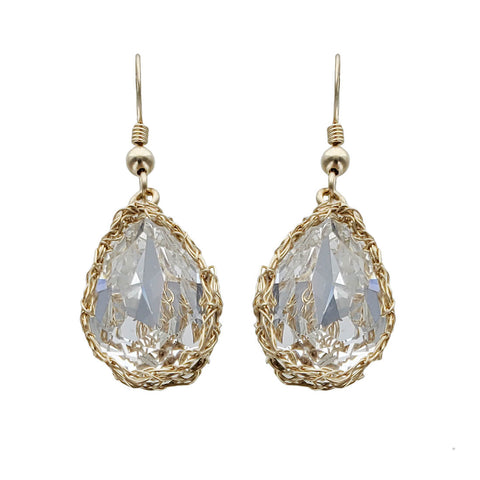 Israeli Smadar Sarid Crystal Clear Golden Wrapped Earrings