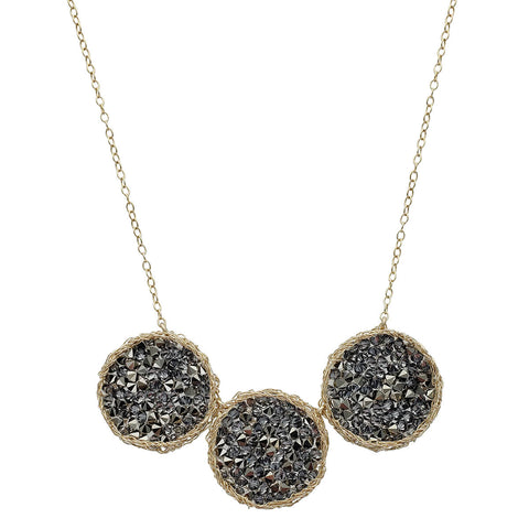  Israeli Smadar Sarid Golden Woven Nest Black Diamond Crystals Necklace