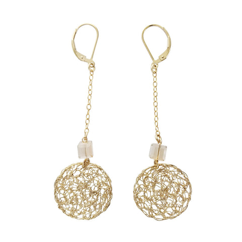 Israeli Smadar Sarid Swinging Golden Mesh Circle Earrings