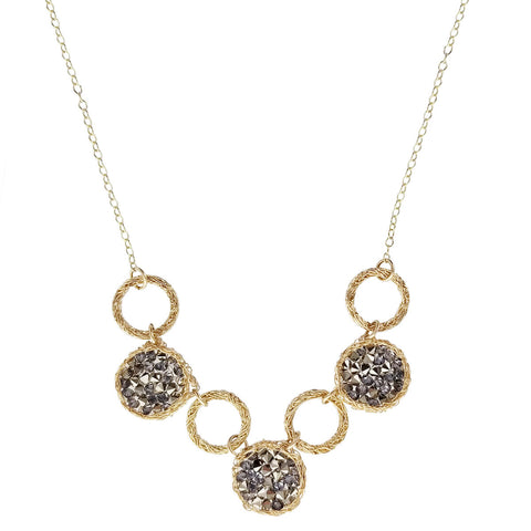 Israeli Smadar Sarid Golden Circles Shimmering Black Crystals Necklace