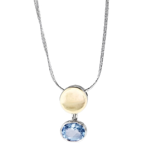 Israeli Sparkling Blue Topaz Sterling Gold Ithil Necklace
