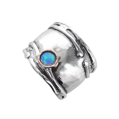 Israeli Sterling Tendrils With Opal Band Ring