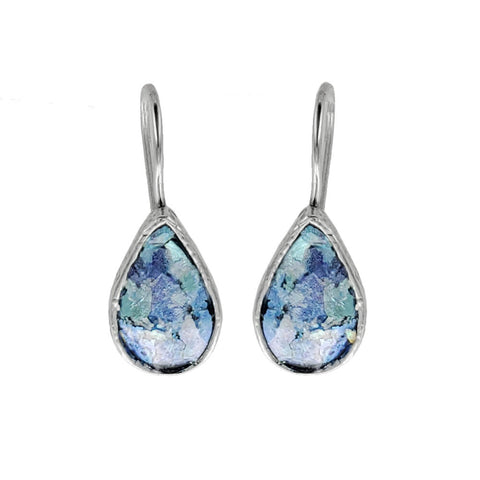  Israeli Touch Of Blue Roman Glass Earrings