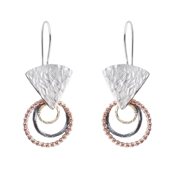 Israeli Triple Gold Silver Hoop Drop Earring