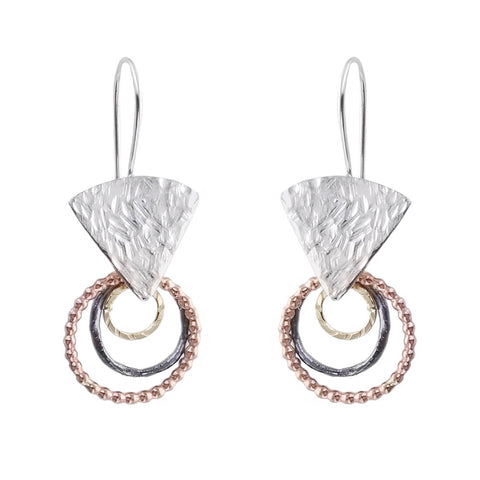 Israeli Triple Gold Silver Hoop Drop Earring