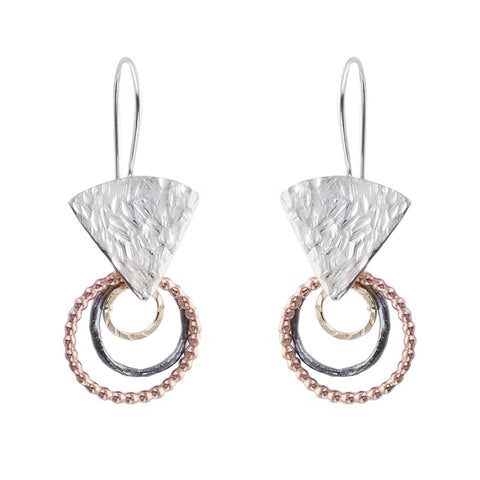 Israeli Triple Gold Silver Hoop Drop Earring