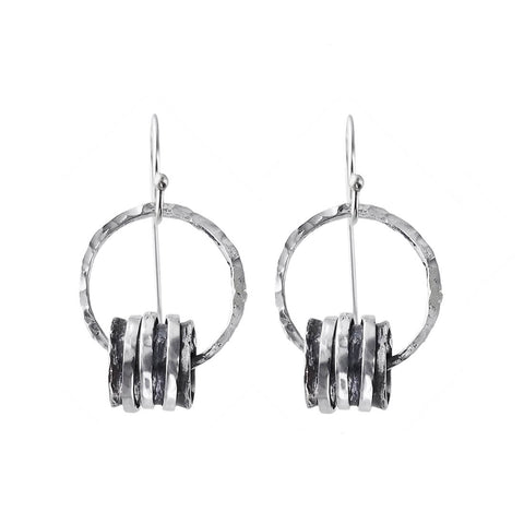  Israeli Triple Sterling Silver Spinner Ring Hoop Earrings