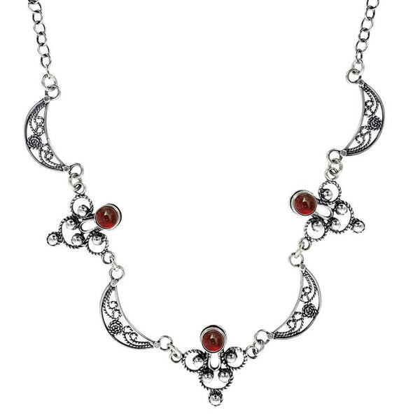 Israeli Yemenite Filigree Crecent Carnelian Necklace