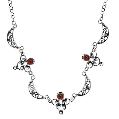 Israeli Yemenite Filigree Crecent Carnelian Necklace