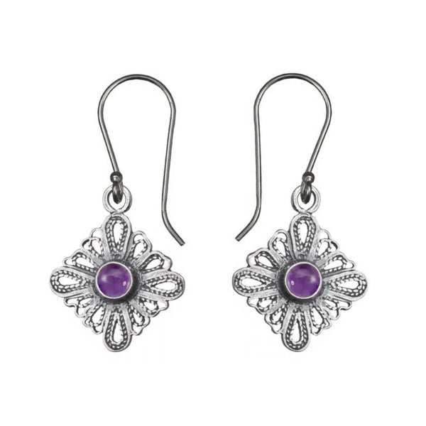 Israeli Yemenite Petite Amethyst Filigree Earrings