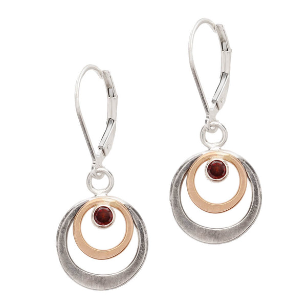 J & I Garnet Double Hoops Earrings