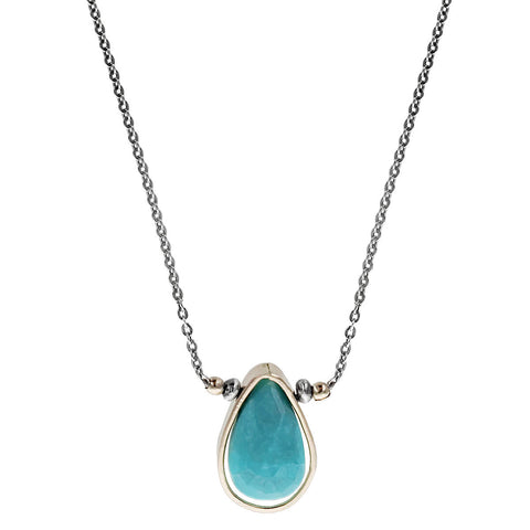 J And I Gold Framed Carribean Blue Turquoise Necklace