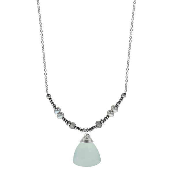  J & I Aqua Sky Wrapped Chalcedony Necklace