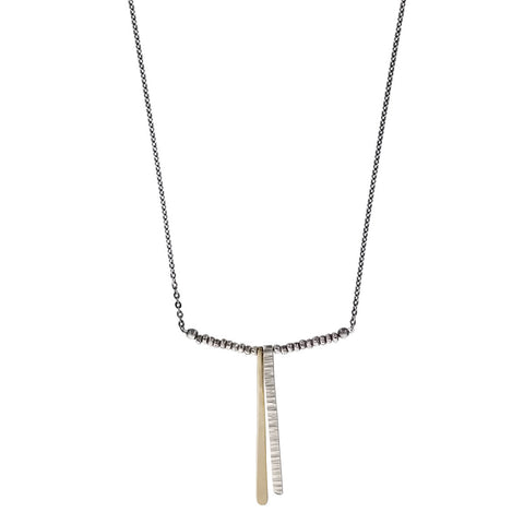 J & I Etched And Tapering Silver Gold Bar Necklace