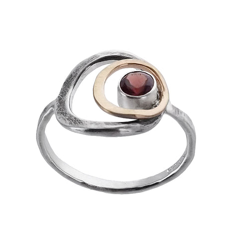  J & I Garnet Double Hoop Ring