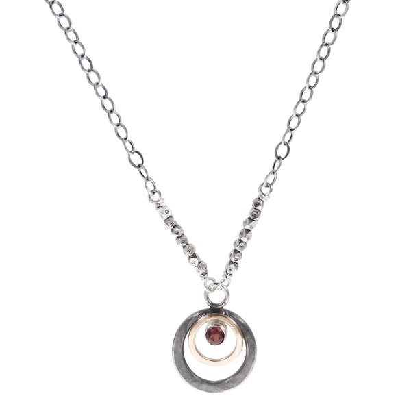 J & I Garnet Double Hoops Necklace