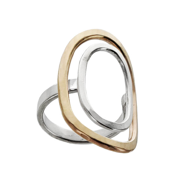 J & I Gold Silver Floating Ovals Ring