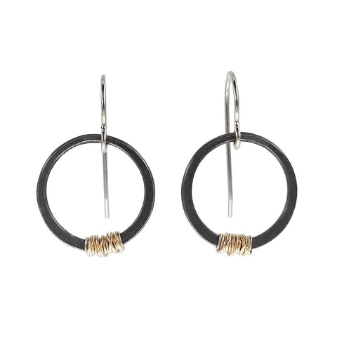 J & I Gold Wrapped Oxidized Silver Hoop Earrings