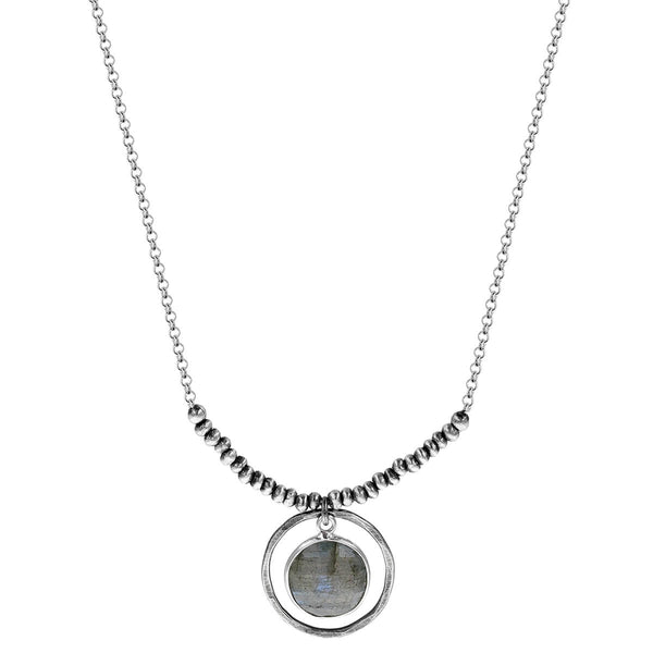 J & I Iridescent Labradorite Coin Necklace