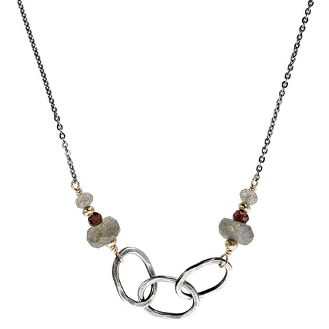  J & I Labradorite Garnet Linked Hoop Necklace