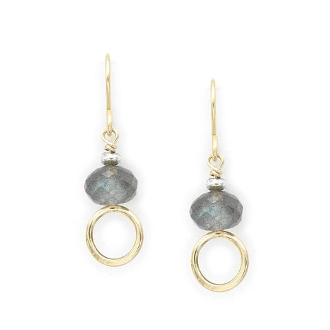 J & I Faceted Labradorite Petite Gold Hoop Earrings