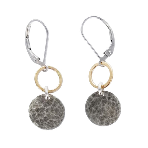 J & I Hoop Hammered Disc Drop Earrings