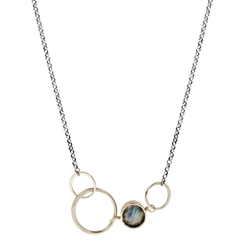 J & I Labradorite Connected Gold Hoops Necklace