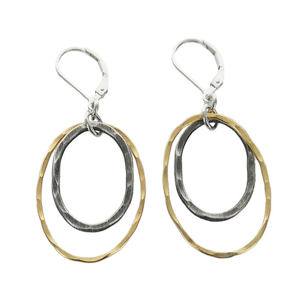 J & I Hammered Double Oval Hoop Earrings Another View