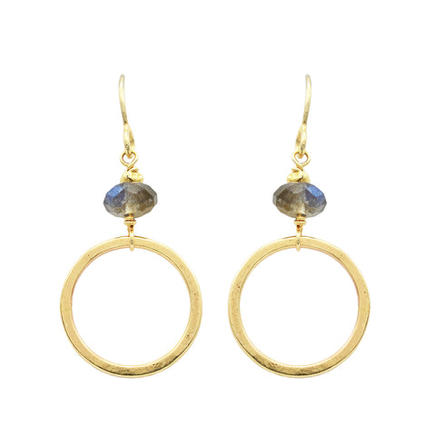 J & I Soft Blue Labradorite Gold Hoop Earring