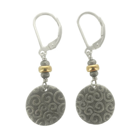 J & I Swirling Spiral Disc Earrings