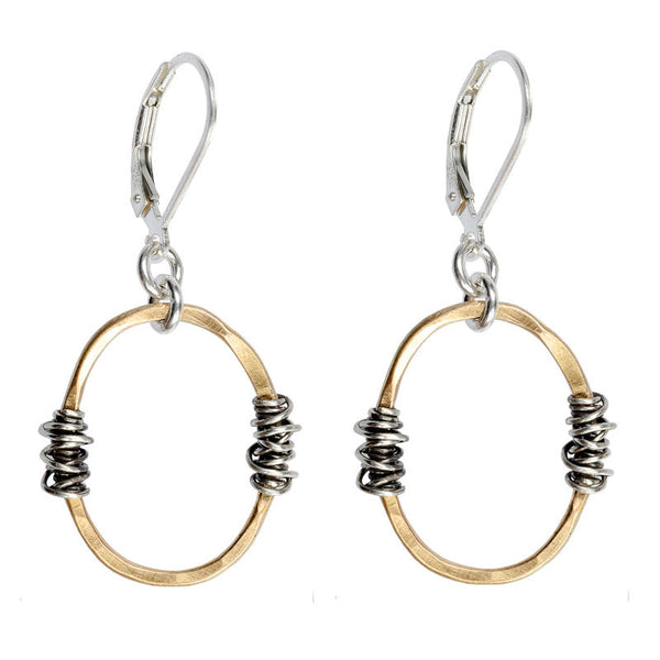 J & I Hammered Oval Wire Wrap Earrings