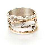 J&I Hammered Sterling Gold Bands Ring With CZ Side View