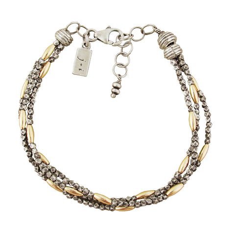 J & I Triple Strand Mixed Metal Bead Bracelet