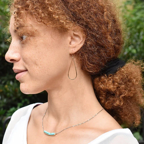 J And I Turquoise Bar Necklace  Around Neck