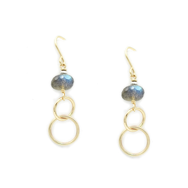 J & I Dreamy Labradorite Gold Hoops Waterfall Earrings