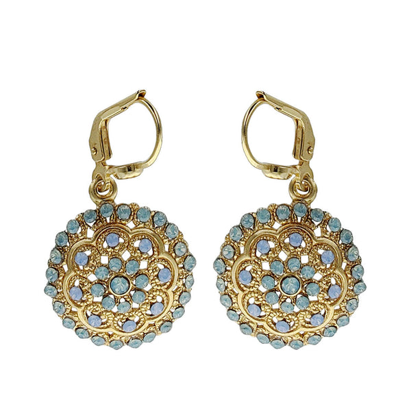 La Vie Parisienne Blue Filigree Medallion Earrings