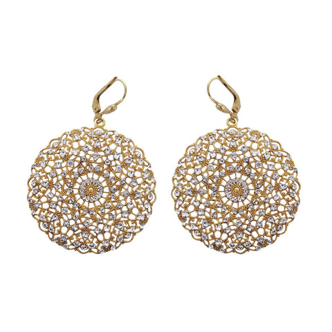 La Vie Parisienne Filigree Clear Crystal Gold Earrings