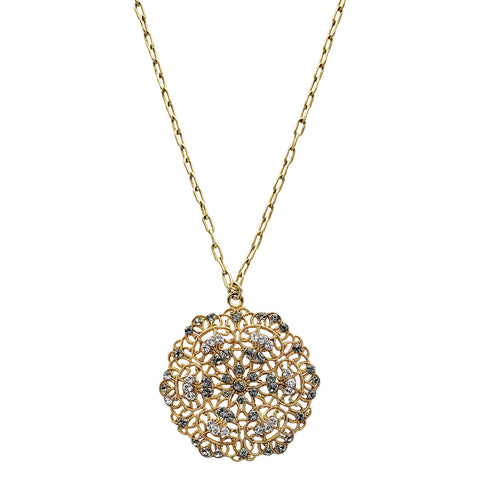 La Vie Parisienne Sparkling Filigree Flower Pendant Necklace