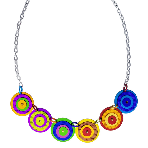 Lenel Designs Bold Colorful Layered Circles Necklace Closer View