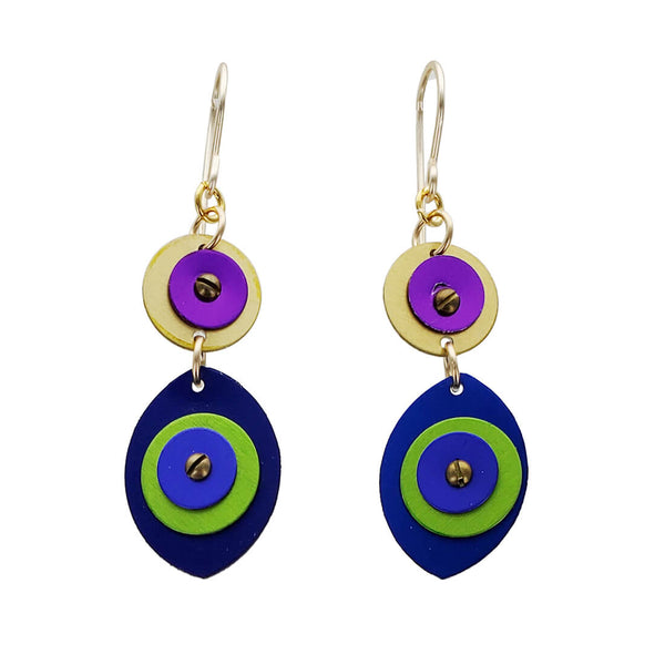 Lenel Designs Diana Blue Green Purple Double Drop Earrings