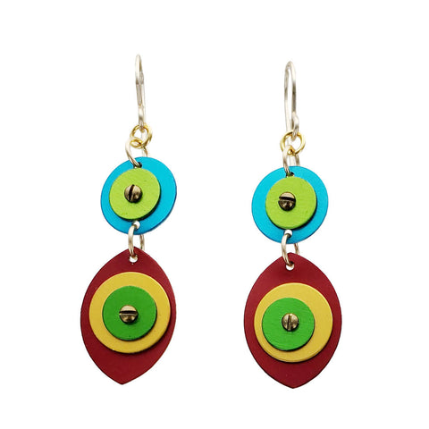 Lenel Designs Diana Red Blue Green Double Drop Earrings