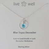 Live Well Blue Topaz December Birthstone Necklace Gift Card