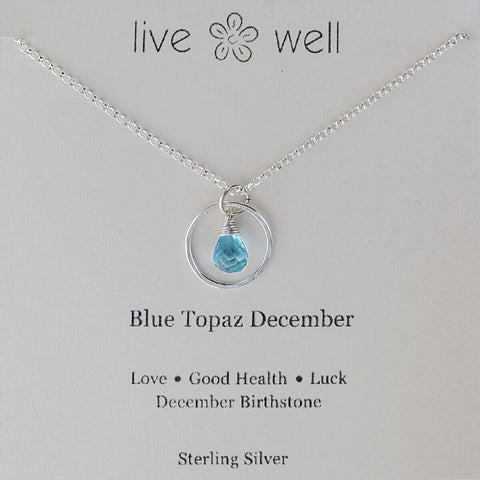 Live Well Blue Topaz December Birthstone Necklace Gift Card