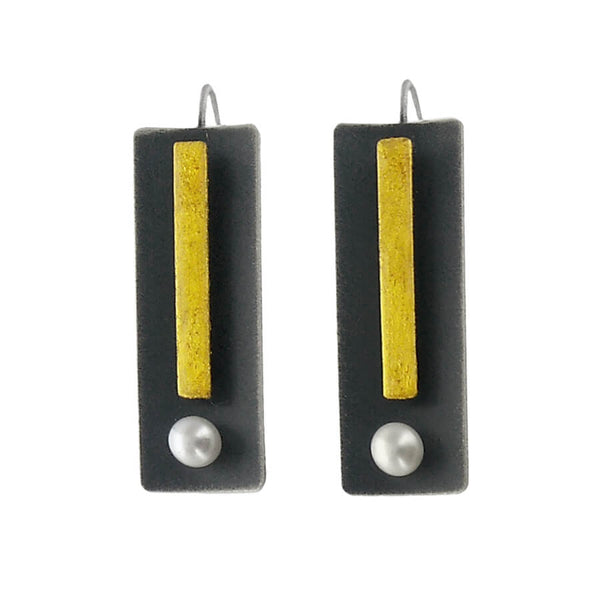 Mar Brushed Gold And Black Sterling Pearl Earrings