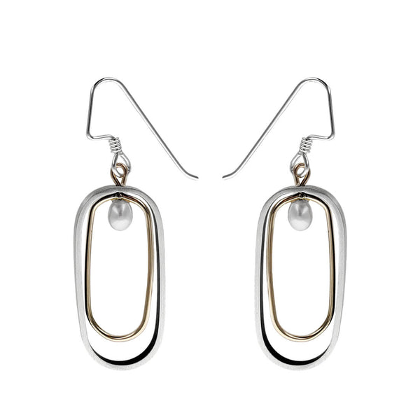 Mar Of Santa Barbara Pearls In Mixed Metal Oval Hoops Earrings