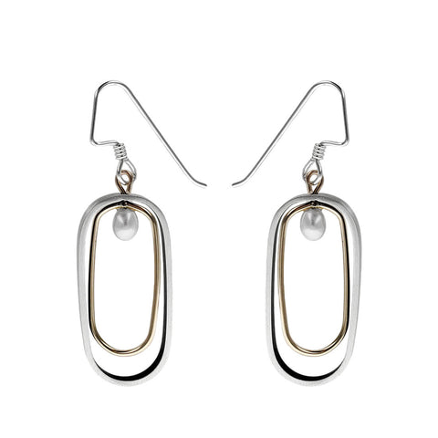 Mar Of Santa Barbara Pearls In Mixed Metal Oval Hoops Earrings